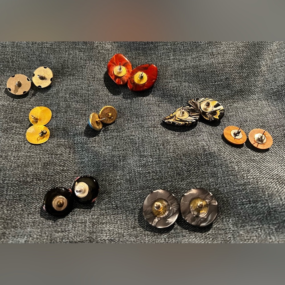 Lot Of 8 Pair Mixed Medium Retro Vintage 1980s Pierced Earrings Art Deco 80s - Picture 10 of 10
